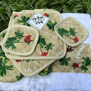 Hawaii 6 Pieces Kitchen Towel Set 100% Cotton Hawaiian Hibiscus Palm NWT